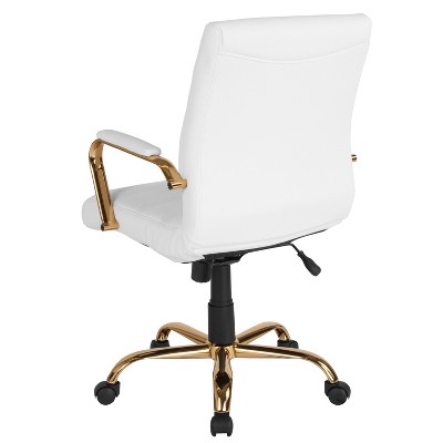 Luxurious Mid-Back White LeatherSoft Swivel Executive Chair with Gold Metal Frame
