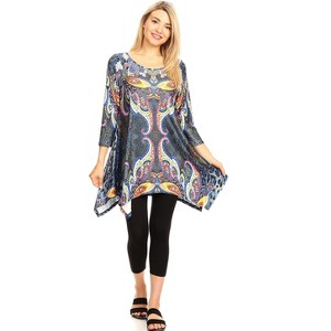 Women's Paisley and Animal Print Scoop Neck Marlene Tunic - White Mark - 1 of 3