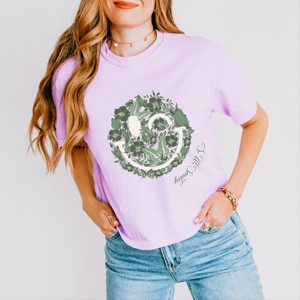 S.W.Smiley Green Floral Butterflies - Women's Boxy Crop Top Graphic T-Shirt - 1 of 4