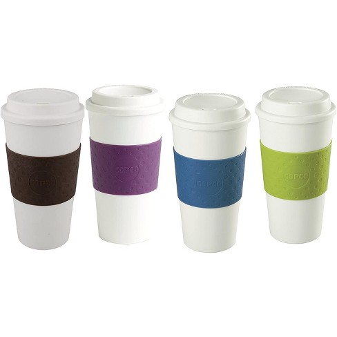 Copco Acadia Reusable to Go Mug, 16-Ounce Capacity - 4-Pack (Brown, Plum, Blue, Green)