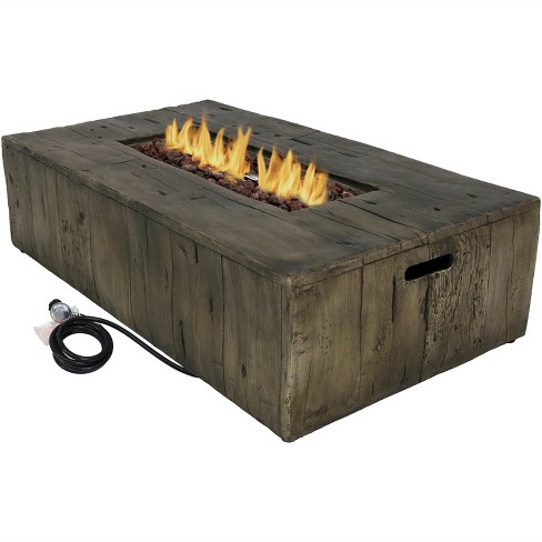 Rustic Faux Wood 48 Propane Gas Fire Pit Table With Lava Rocks