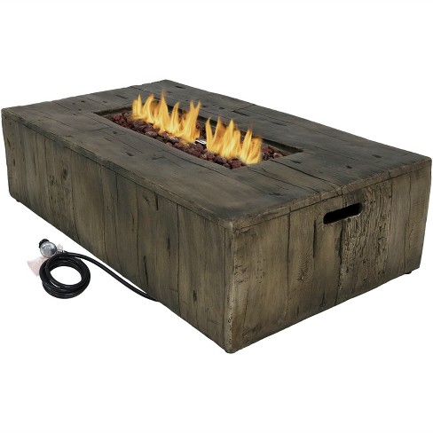 Sunnydaze Decor 48 Rustic Faux Wood Outdoor Propane Gas Fire Pit Table With Cover, How To Turn On Outdoor Propane Fireplace