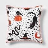 Black Cat and Pumpkin Square Halloween Throw Pillow White - Hyde & EEK! Boutique™