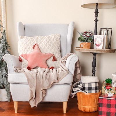 Blush Star Shaped Cotton Throw Pillow with Tassels