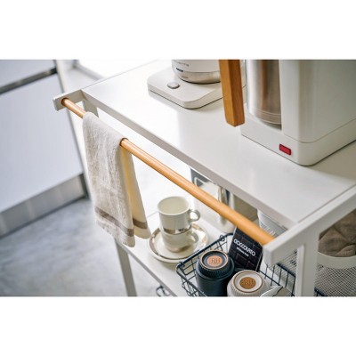 Sleek Black Steel and Ash Wood Kitchen Appliance Tower Rack