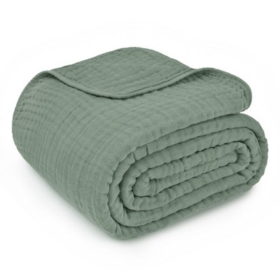 Fern Green King Size Muslin Cotton Throw Blanket