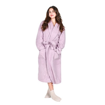 Tirrinia Womens Soft Plush Fleece Wrap Around Robe, Long Cozy Warm Lounge Bathrobe