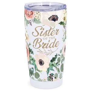 Elanze Designs 20 oz Stainless Steel On the Go Insulated Travel Tumbler With Push Top Lid, Floral Sister of the Bride White - 1 of 4