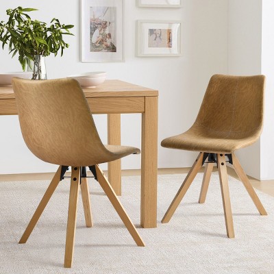 Noah Set Of 2 Microfiber Fabric 360° Swivel Dining Chairs With Rubberwood Legs-Maison Boucle