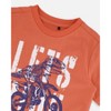Deux par Deux Boy Organic Cotton Graphic Tee Orange and Navy Dino - 4 of 4