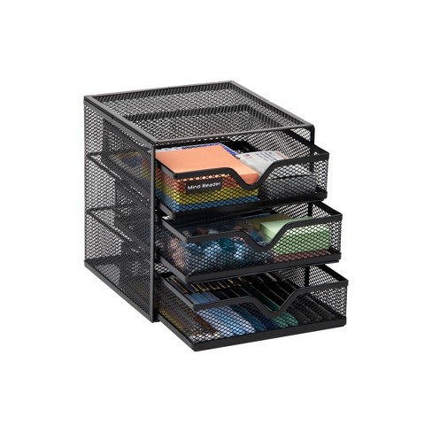 Mind Reader Network Collection 3-Drawer Accessory Storage Desktop  Organizer, 6-1/2H x 6-1/2W x 6-1/4L, Black