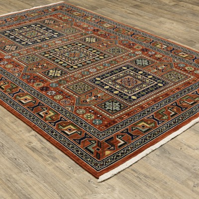 Handmade Red Wool and Synthetic Persian Style Area Rug 5'3" x 7'6"