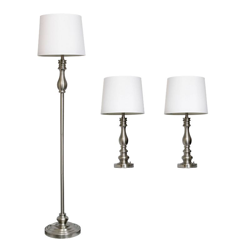 3pk Lamp Set (2 Table Lamps and 1 Floor Lamp) Metallic Silver - Elegant Designs, 1 of 5