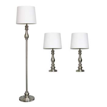 3pk Lamp Set (2 Table Lamps and 1 Floor Lamp) Metallic Silver - Elegant Designs