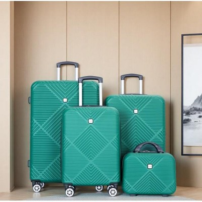 Vynxaria 4-Piece Dark Green ABS Lightweight Luggage Set 14" Makeup Box 20/24/28" Suitcases with Aircraft Wheels