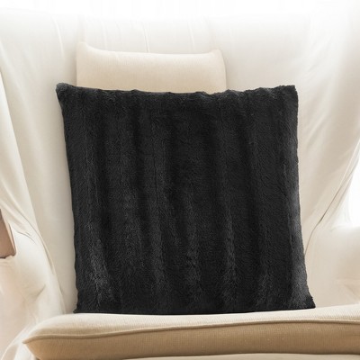Black Faux Fur Decorative Throw Pillow Cover