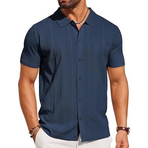 COOFANDY Mens Knit Shirt Short Sleeve Button Down Shirts Casual Summer Beach Vintage Polo Shirts - 1 of 4