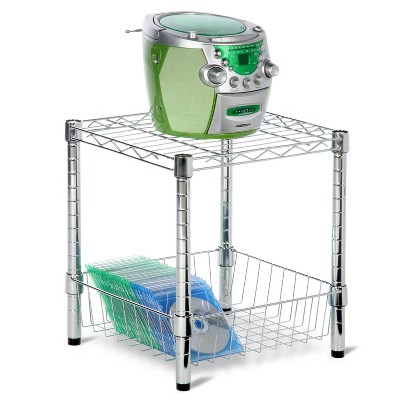 Honey-Can-Do Wire Shelf with Basket Chrome: Small Utility Storage Shelves, Adjustable Steel Shelving, 2-Tier, 200 lb Capacity