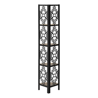 Transitional Corner Etagere Bookcase with Black Metal Frame and Brown Shelves