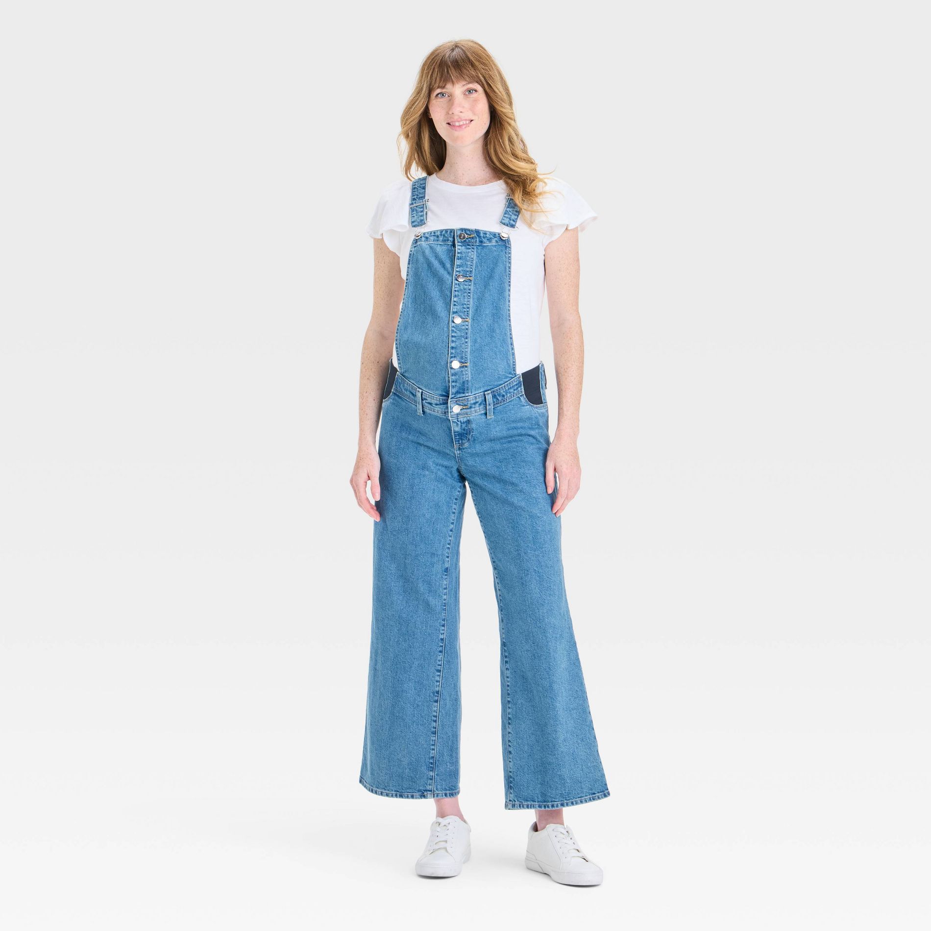 Sailor Maternity Overalls - Isabel Maternity by Ingrid & Isabel™ Medium Wash 8: Denim, Wide Leg, Squareneck