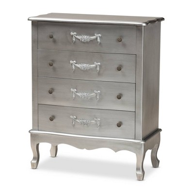 Callen Silver Wood 4 Drawer Storage Cabinet Silver - Baxton Studio