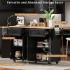 Lycvki 56.5'' Rolling Kitchen Island with Drop Leaf, Embossed Vertical Stripe - 3 of 4