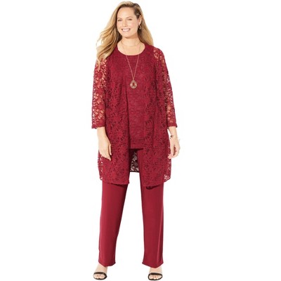 Catherines Women's Plus Size Luxe Lace 3-Piece Pant Set
