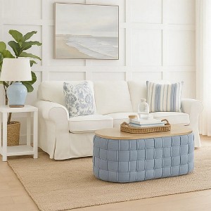 Royal Hampton Coffee Table, Knitted Light Blue Chenille, Brown Wood, 41 Inch - 1 of 4