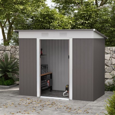 Gray 8 ft. x 4 ft. Galvanized Steel Storage Shed with Windows