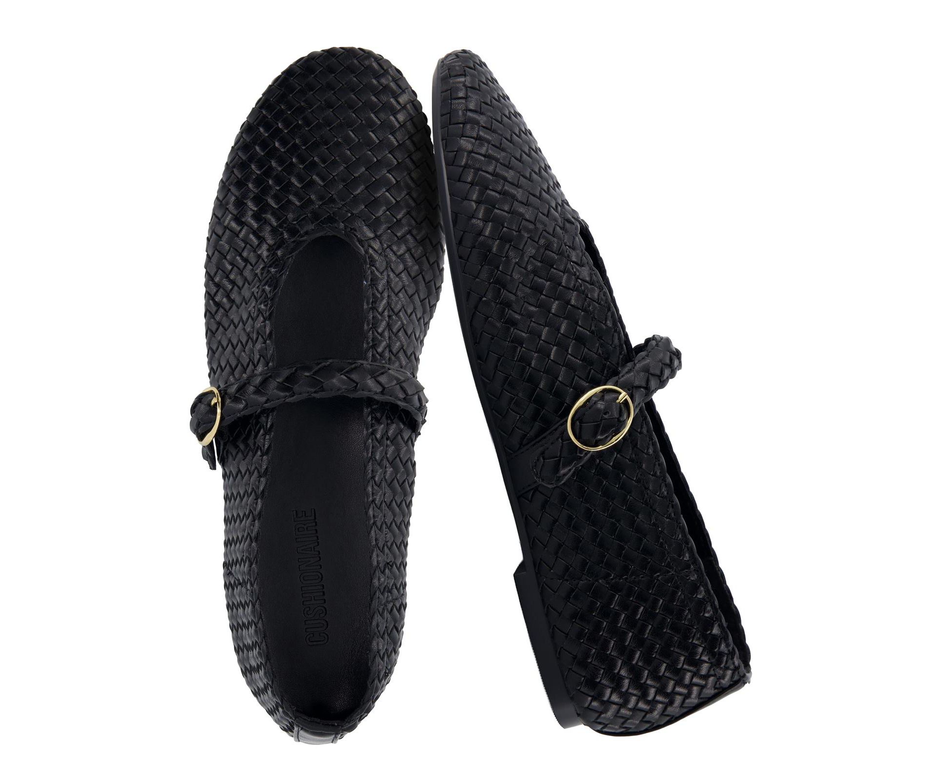 CUSHIONAIRE Bistro Mary Jane Flats for Women, Woven Ballet Flats Shoes with Strap and Memory Foam for All-Day Comfort
