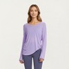 Anna-Kaci Active Women’s Long Sleeve V Neck Top with Soft Textured Fabric Relaxed Draped Silhouette and Curved Hemline - 2 of 4