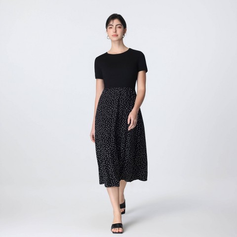 Женские платья A New Day Women's Short Sleeve Contrast Midi Dress - A New Day™ Black Polka Dots M