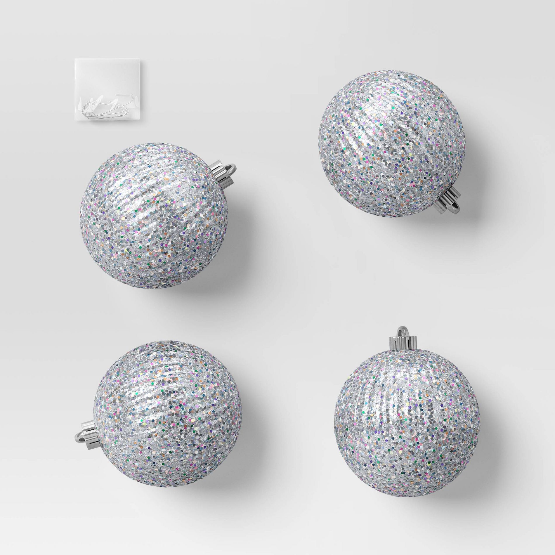 4ct 150mm Christmas Iridescent Glitter Ornament Set Sliver - Wondershop™