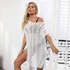 Coolmee Women's Solid Crochet Cover Up Hollow Out Swimsuit Cover Up Sheer Loose Fit Sleeveless V Neck Beachwear with Side Drawstring One Size White - 3 of 4