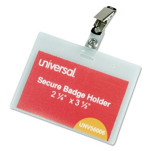 Universal Deluxe Clear Badge Holder w/Garment-Safe Clips, 2.25 x 3.5, White Insert, 50/Box - 1 of 4