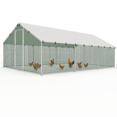 XBRIGH Large Metal Chicken Coop Run with Spire Roof – Outdoor Poultry Cage with Waterproof & UV-Resistant Cover for Chickens,Ducks in Yard or Farm Use