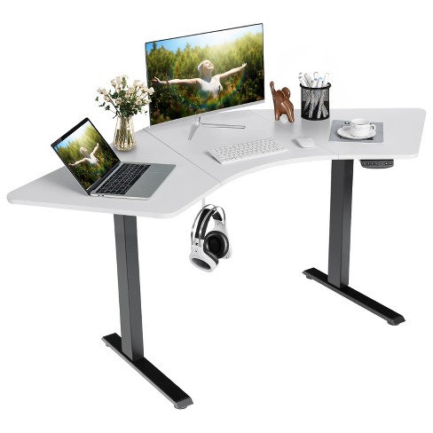 Costway L Shaped Electric Adjustable Standing Desk w/ Controller 2 Hooks  Rustic