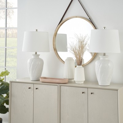 White Textured Ceramic Urn Table Lamp with 3-Way Switch
