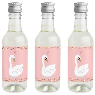 Big Dot of Happiness Swan Soiree - Mini Wine and Champagne Bottle Label Stickers - White Swan Baby Shower or Birthday Party Favor Gift - Set of 16
