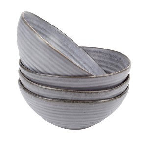 Modern Chic Ribbed Ceramic Stoneware Dinnerware Bowls Set of 4 - Slate Grey - 1 of 4