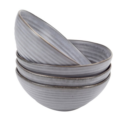 Modern Chic Ribbed Ceramic Stoneware Dinnerware Bowls Set of 4 - Slate Grey - image 1 of 4