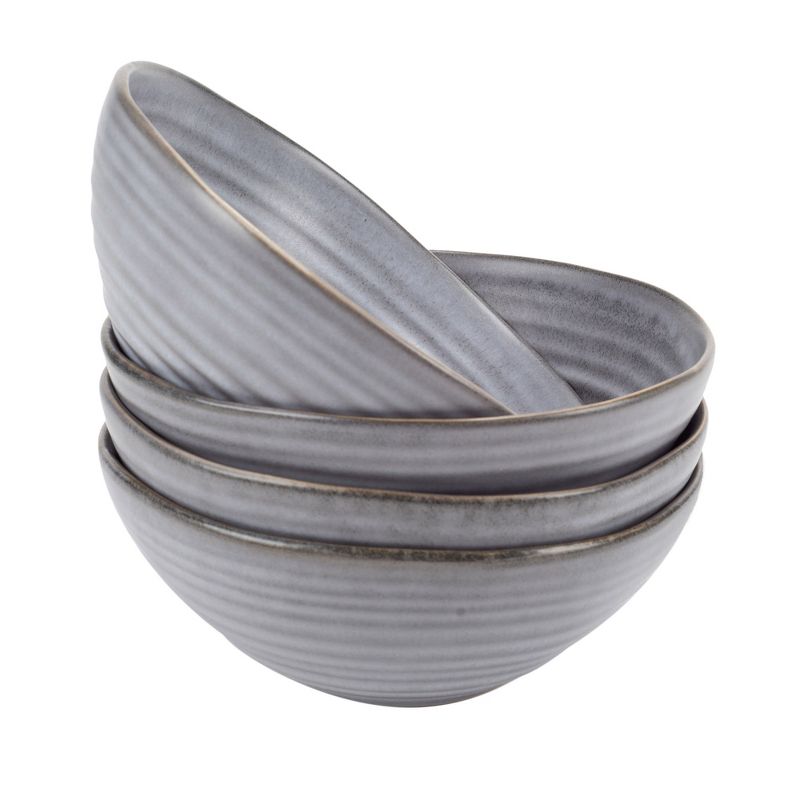 Modern Chic Ribbed Ceramic Stoneware Dinnerware Bowls Set of 4 - Slate Grey, 1 of 6