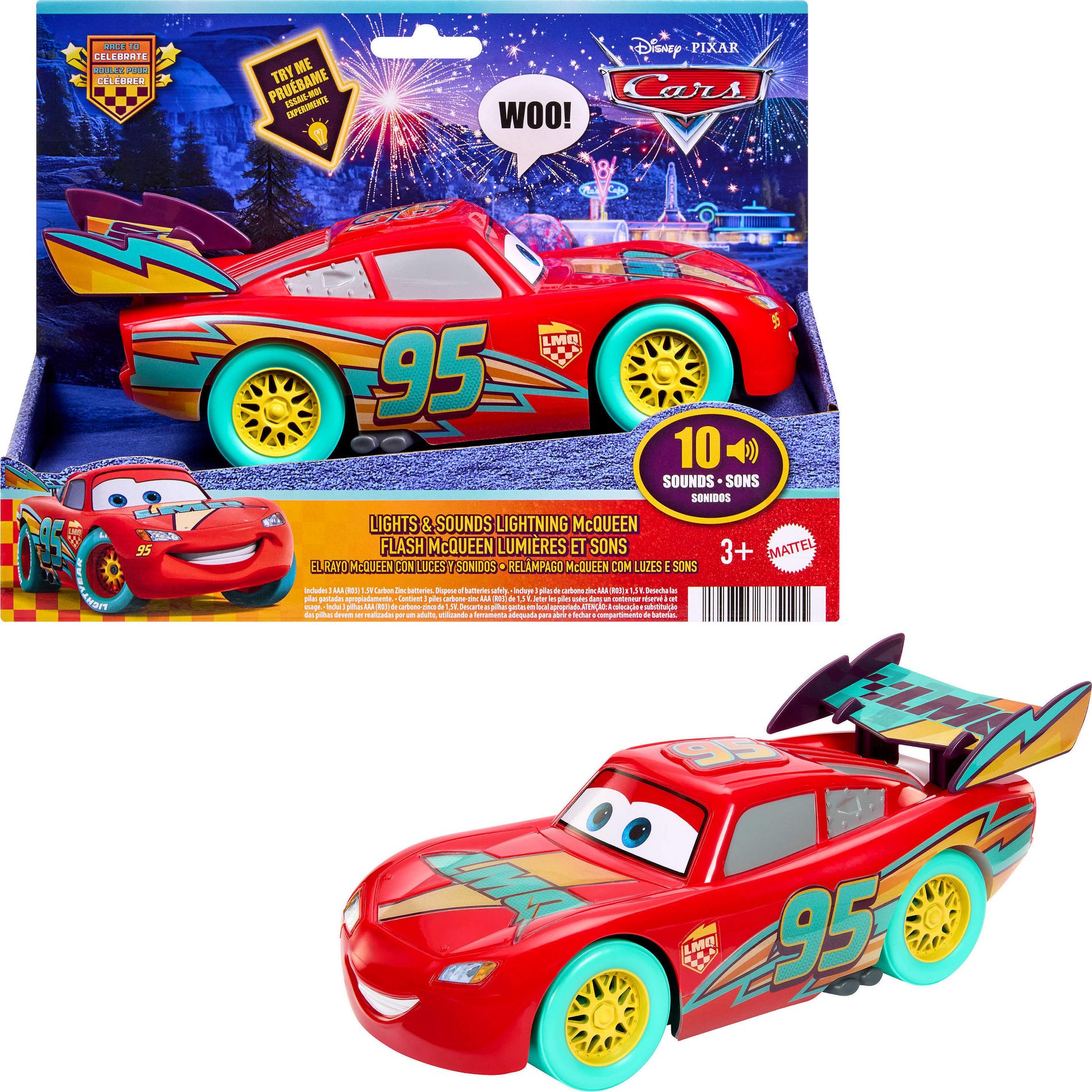 Disney And Pixar Cars Race to Celebrate Lights & Sounds Lightning McQueen, Large-Scale Toy Vehicle
