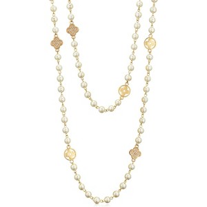 8MM Round Simulated Shell Pearl Strand Layered Necklace for Women, Dainty Multiple Strands Long Necklace for Party, Vintage Costume Jewelry - 1 of 4