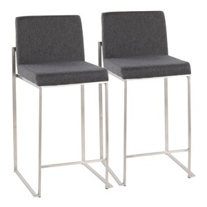 Set of 2 FujiHB Polyester/Steel Counter Height Barstools Charcoal: Padded Backrest, Modern Design - LumiSource - 1 of 4