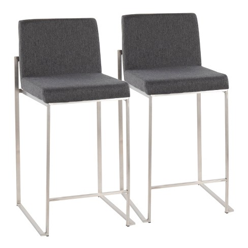 Set of 2 FujiHB Polyester/Steel Counter Height Barstools Charcoal: Padded Backrest, Modern Design - LumiSource - image 1 of 4