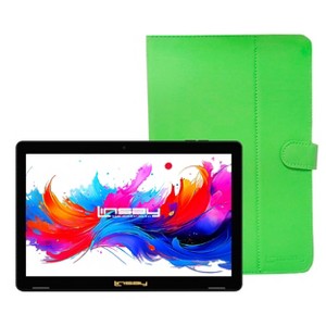 LINSAY 10.1" Octa Core  256GB Storage Android 15 Tablet with Green Leather Case - 1 of 4