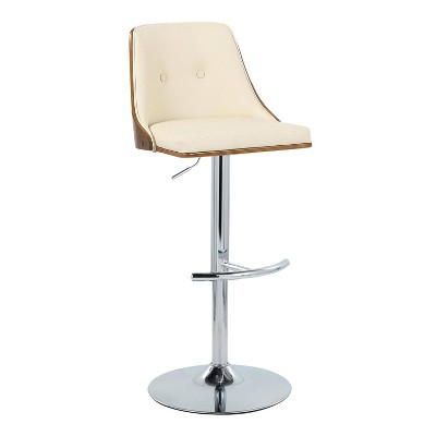 Set of 2 Adjustable Cream Faux Leather Walnut Barstools