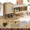 Rattan Shoe Bench with Storage Drawer and Cabinet, Wooden Entryway Storage Bench with Linen Seat Cushion - 3 of 4