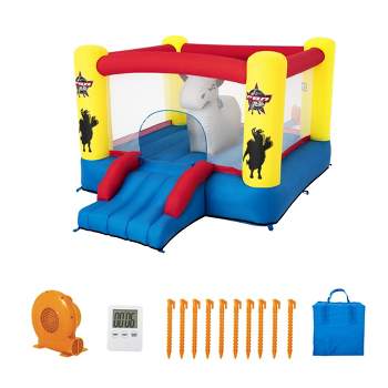 Bestway PBR Brave the Bull Indoor or Outdoor Inflatable Kids Bounce House with Digital Timer, Ground Stakes, Storage Bag, & Air Blower for Quick Setup